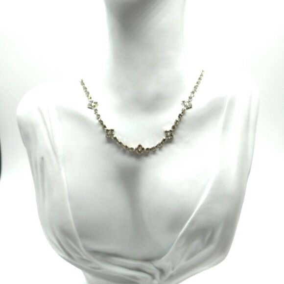 Crystal Rhinestone Choker Necklace Silver-tone Rhodium Plated - Picture 5 of 13